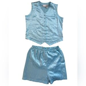 Delicates Vintage Sky Blue Satin Pajama Set